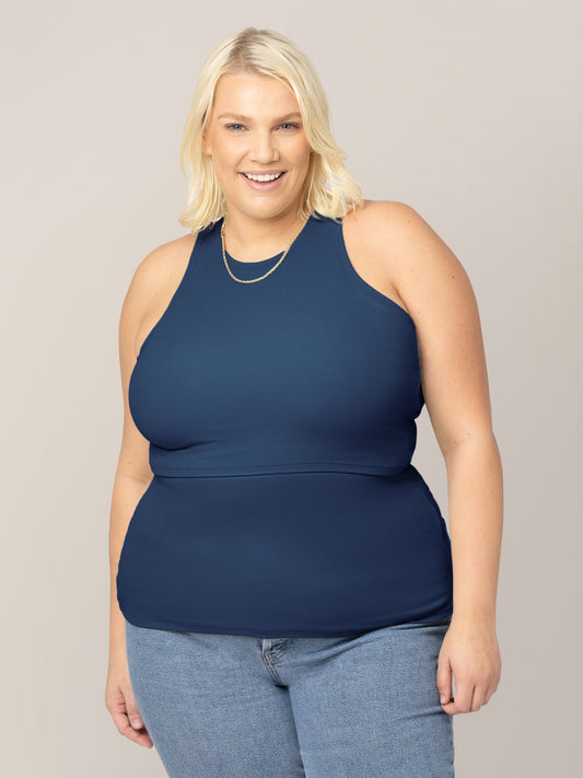 Kindred Bravely Ribbed Bamboo Racerback Nursing Tank Navy