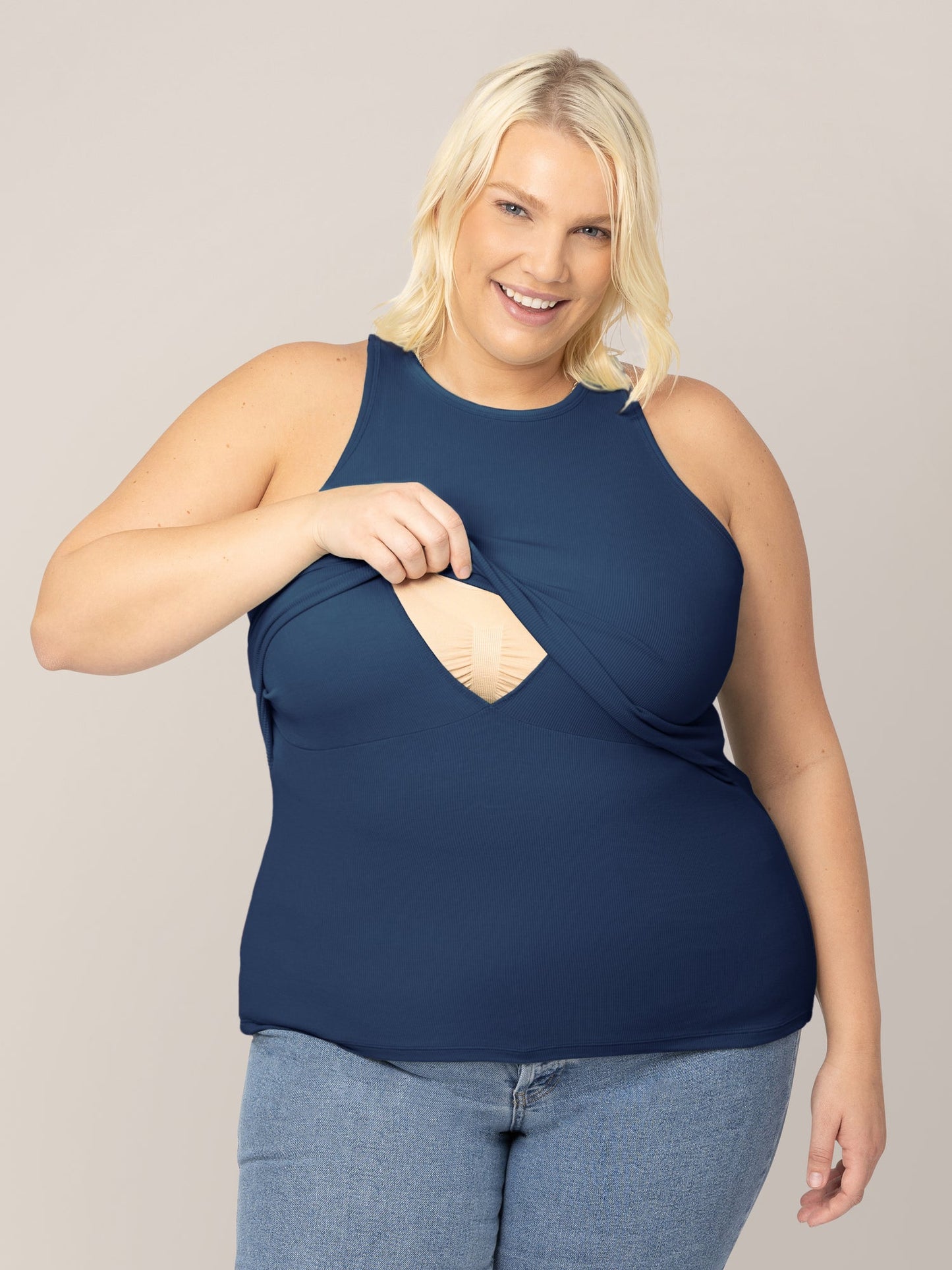 Kindred Bravely Ribbed Bamboo Racerback Nursing Tank Navy