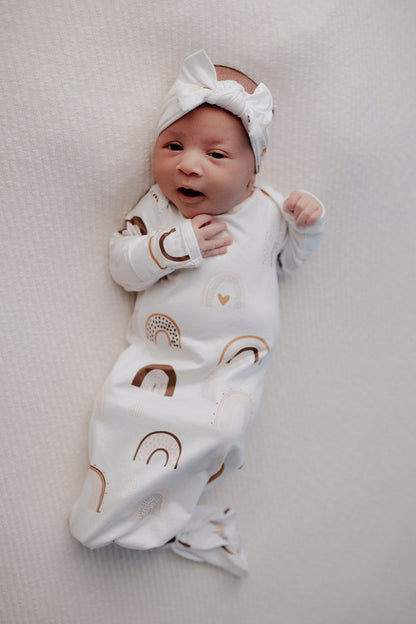 Three Little Tots Rainbow Newborn Knotted Baby Gown