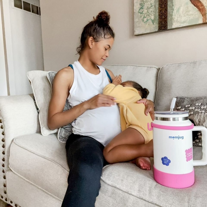 momjug™ Breastfeeding Water Bottle - 50oz Hydration with Breast Indicator & Pacifier Clip