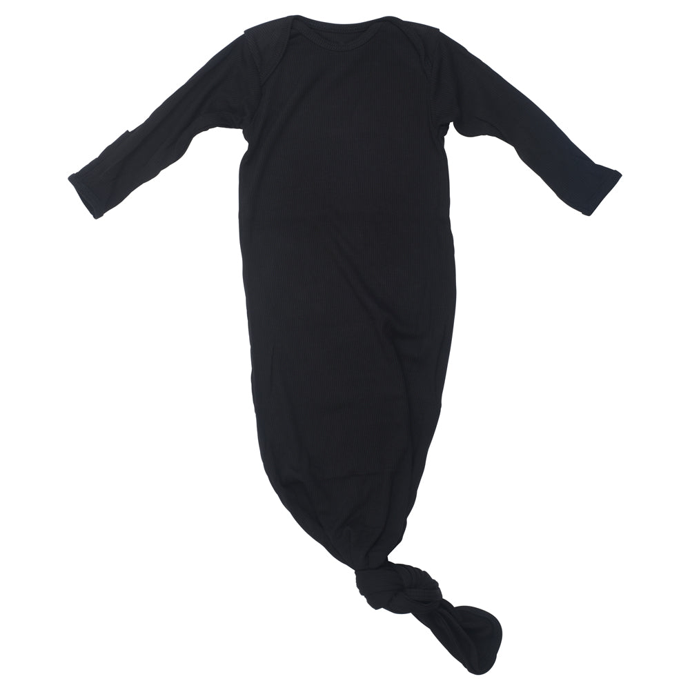 Three Little Tots Black Ribbed Knotted Baby Gown