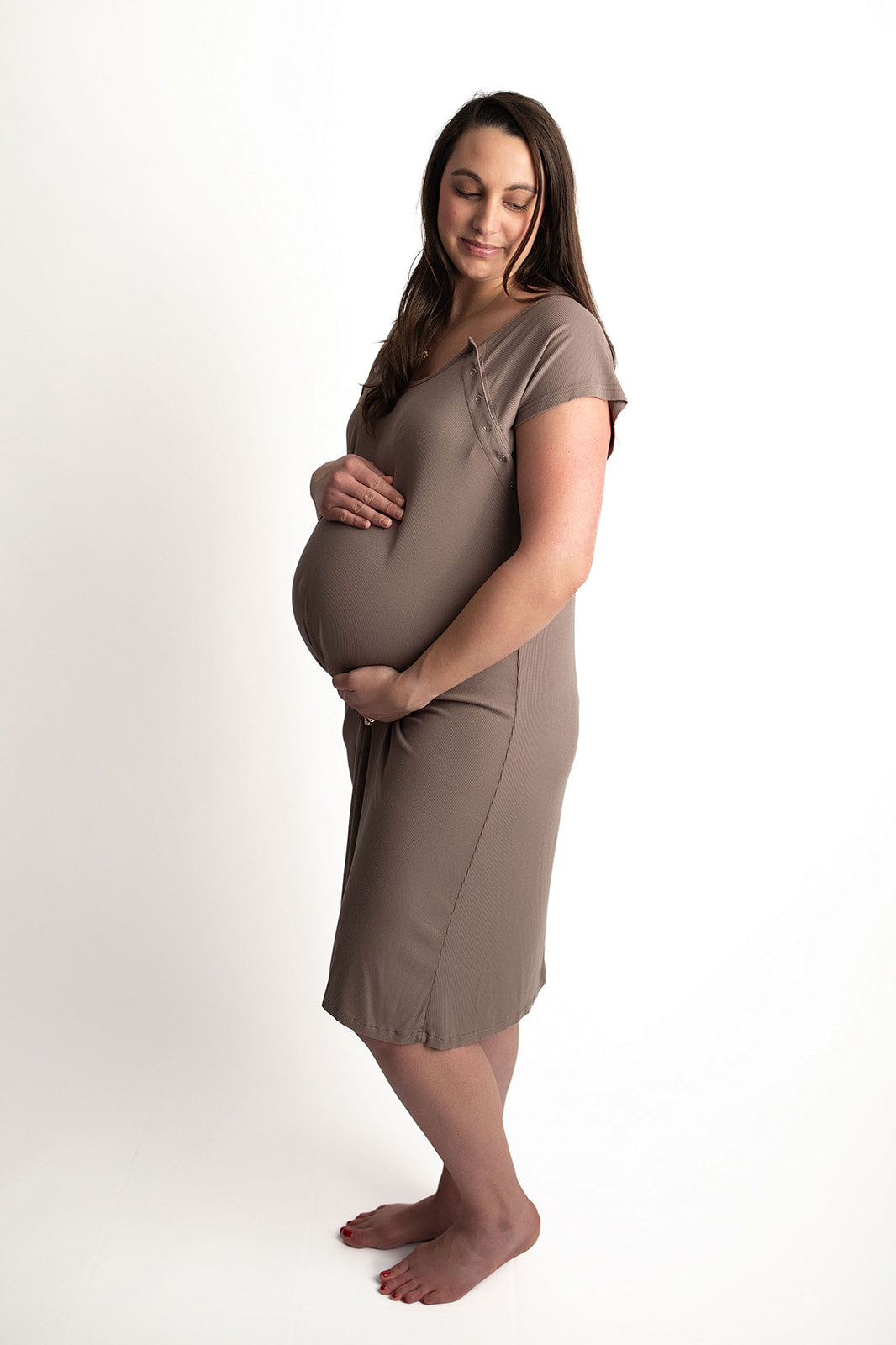 Three Little Tots Ribbed Cocoa Brown Mommy Labor and Delivery Nursing Hospital Gown