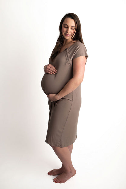 Three Little Tots Ribbed Cocoa Brown Mommy Labor and Delivery Nursing Hospital Gown