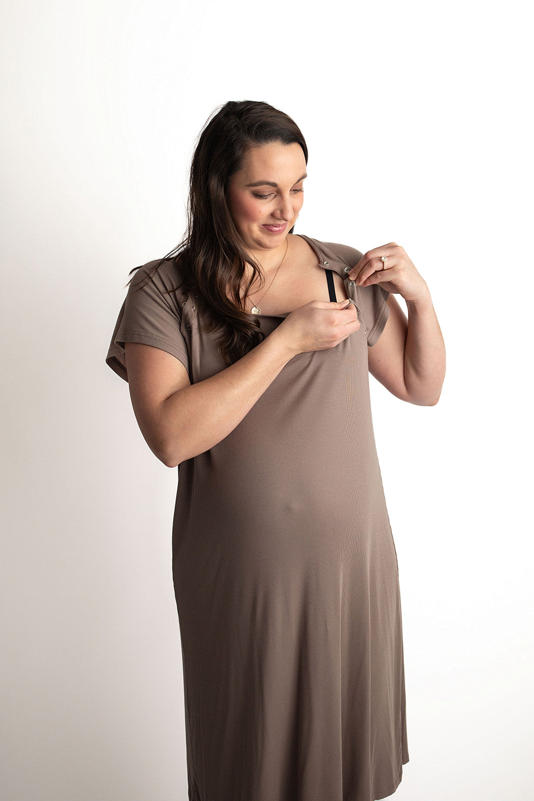 Three Little Tots Ribbed Cocoa Brown Mommy Labor and Delivery Nursing Hospital Gown