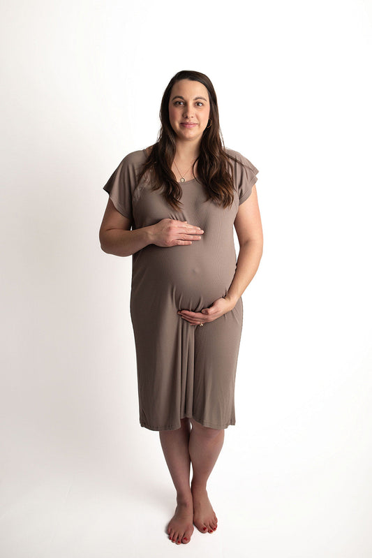 Three Little Tots Ribbed Cocoa Brown Mommy Labor and Delivery Nursing Hospital Gown