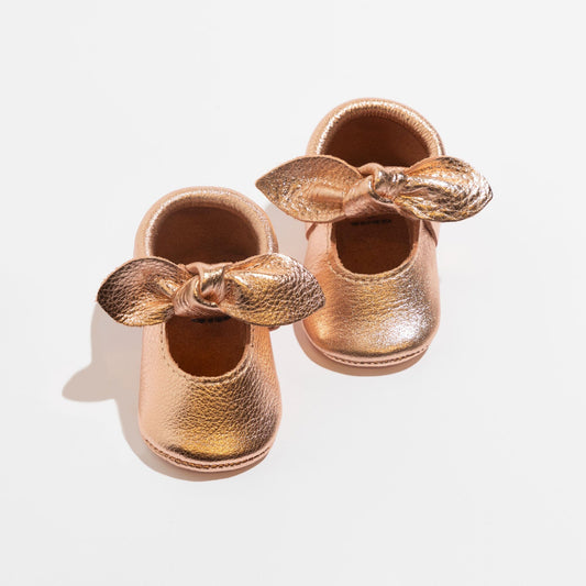 Freshly Picked Rose Gold Knotted Bow Baby Shoe