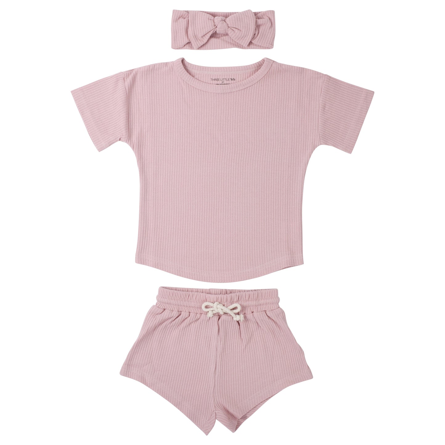 Three Little Tots Rose Summer Waffle Top & Bottom Set