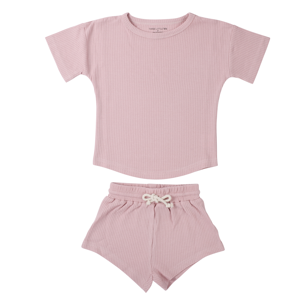 Three Little Tots Rose Summer Waffle Top & Bottom Set