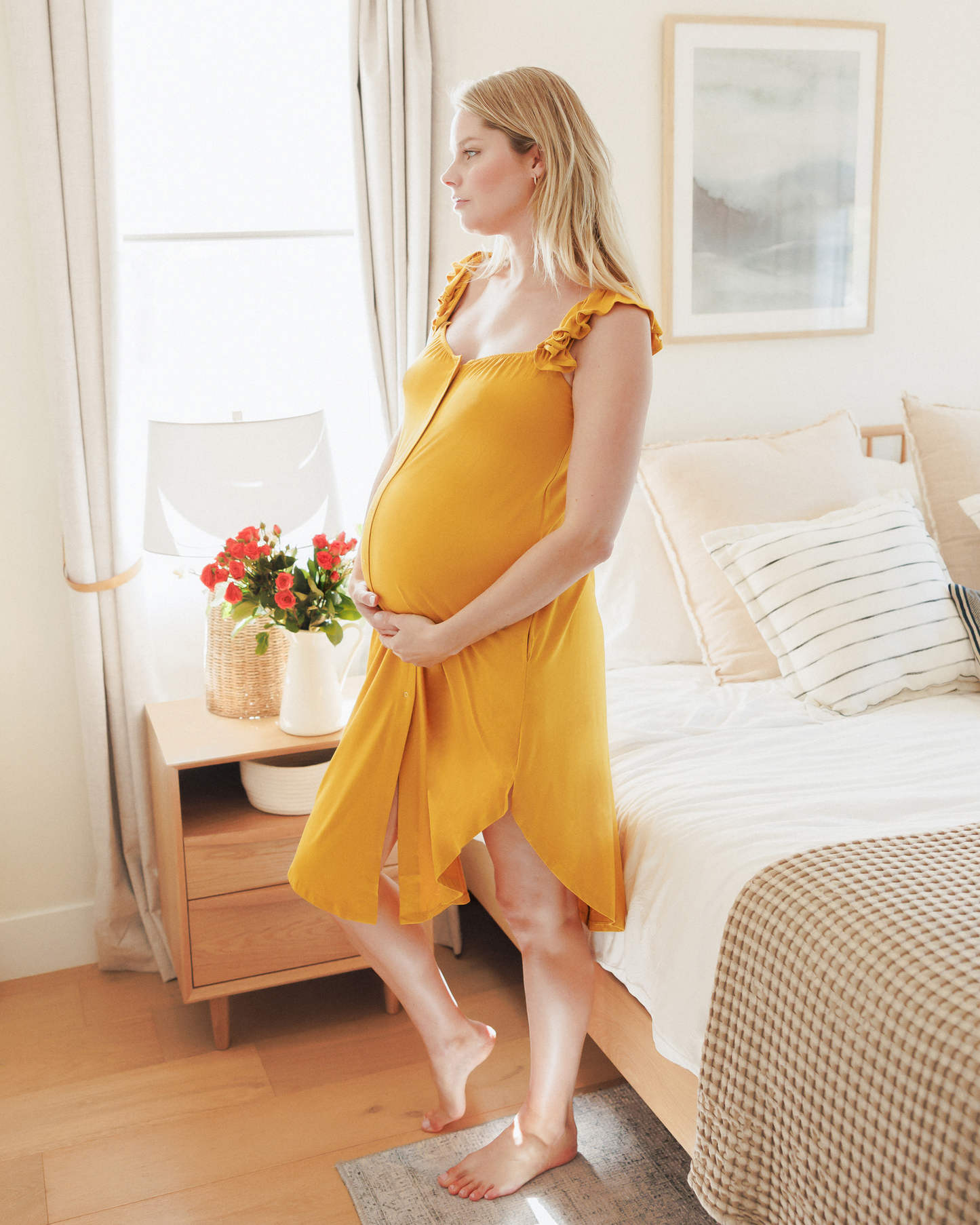 Kindred Bravely Ruffle Strap Labor & Delivery Gown Honey - Hospital & Nursing Gown