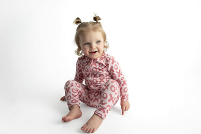 Three Little Tots Valentine's Day XOXO Bamboo Newborn Zipper Pajamas Sleepers