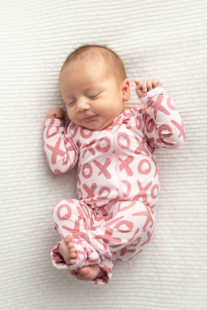 Three Little Tots Valentine's Day XOXO Bamboo Newborn Zipper Pajamas Sleepers