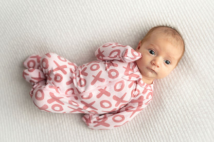 Three Little Tots Valentine's Day XOXO Bamboo Newborn Zipper Pajamas Sleepers
