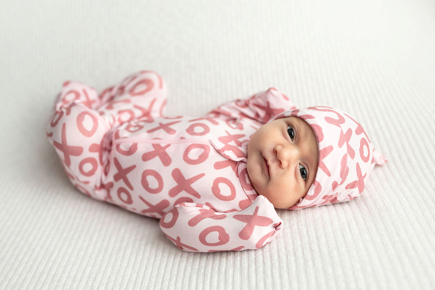 Three Little Tots Valentine's Day XOXO Bamboo Newborn Zipper Pajamas Sleepers