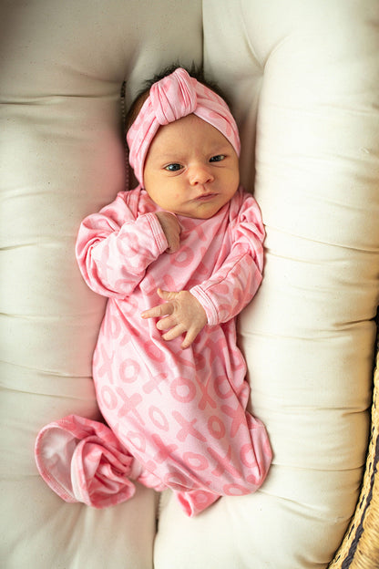 Three Little Tots XOXO Love Valentine's Day Knotted Newborn Baby Gown