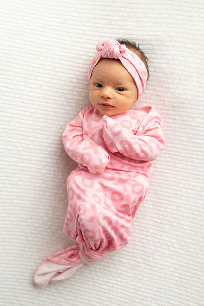 Three Little Tots XOXO Love Valentine's Day Knotted Newborn Baby Gown