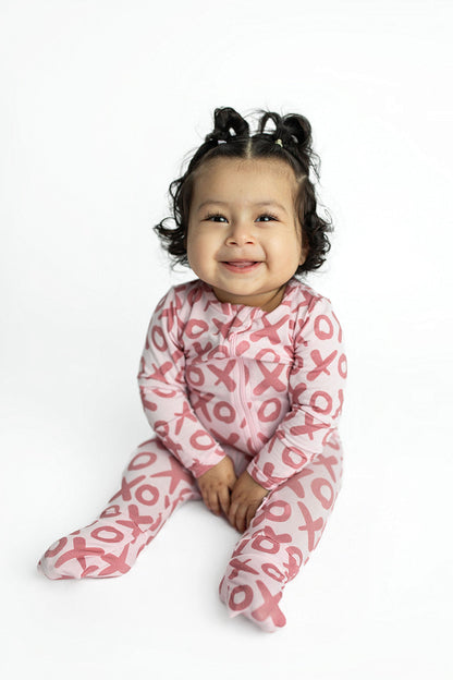 Three Little Tots Valentine's Day XOXO Bamboo Newborn Zipper Pajamas Sleepers