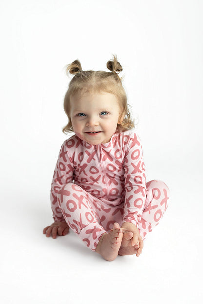 Three Little Tots Valentine's Day XOXO Bamboo Newborn Zipper Pajamas Sleepers
