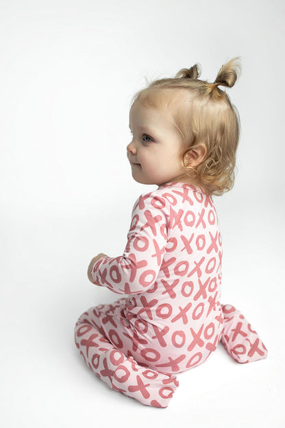 Three Little Tots Valentine's Day XOXO Bamboo Newborn Zipper Pajamas Sleepers