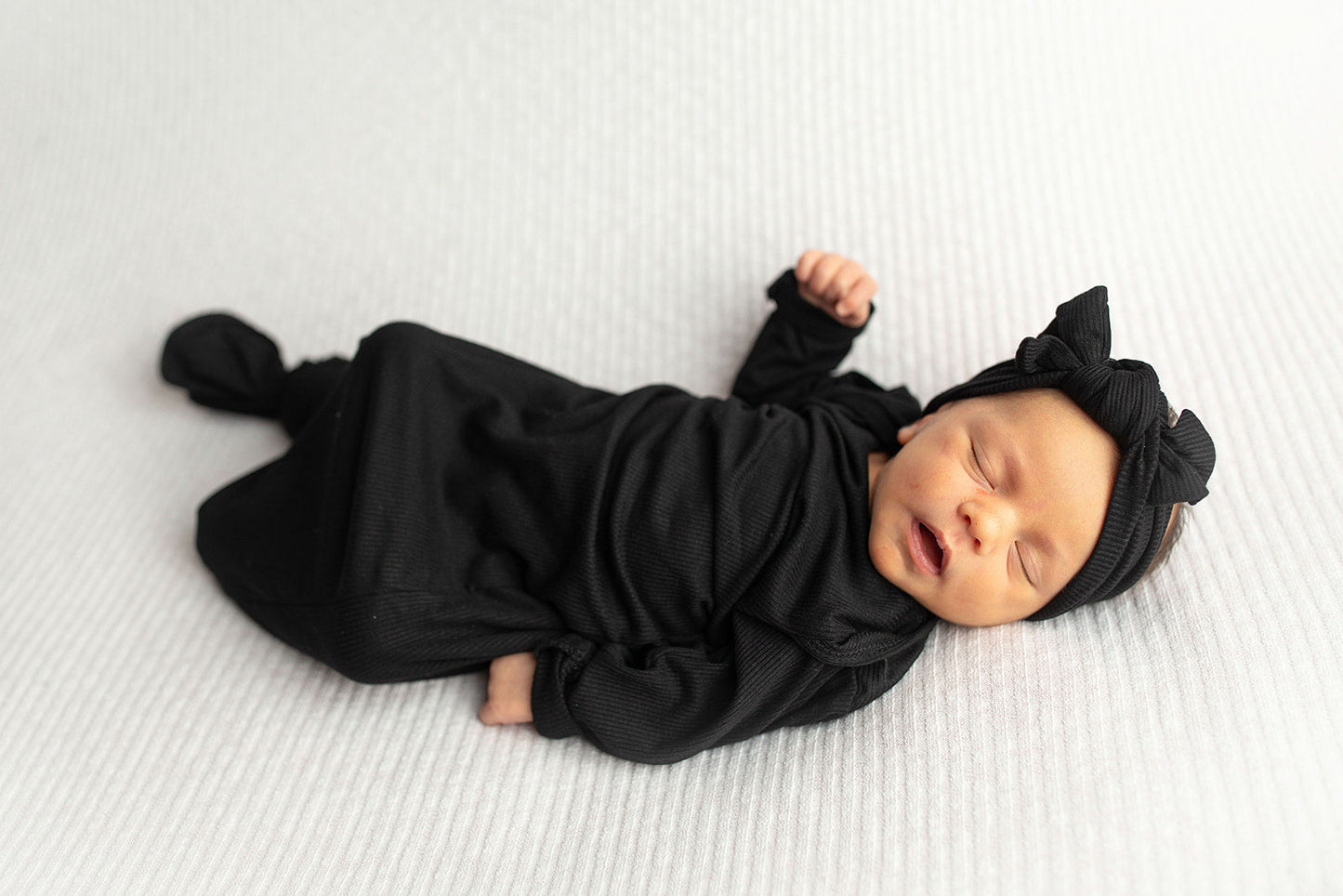 Three Little Tots Black Ribbed Knotted Baby Gown