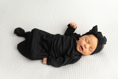Three Little Tots Black Ribbed Knotted Baby Gown