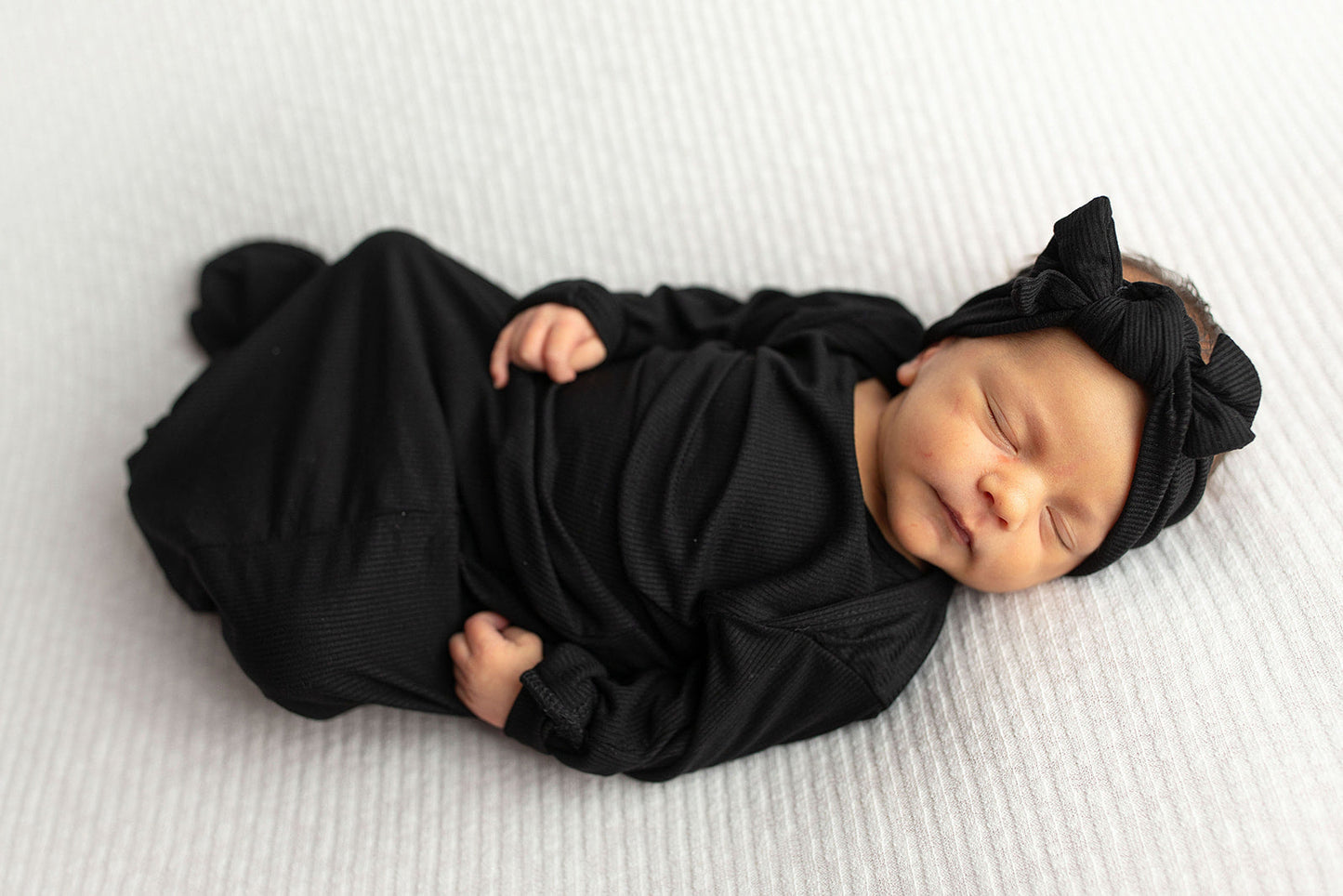 Three Little Tots Black Ribbed Knotted Baby Gown