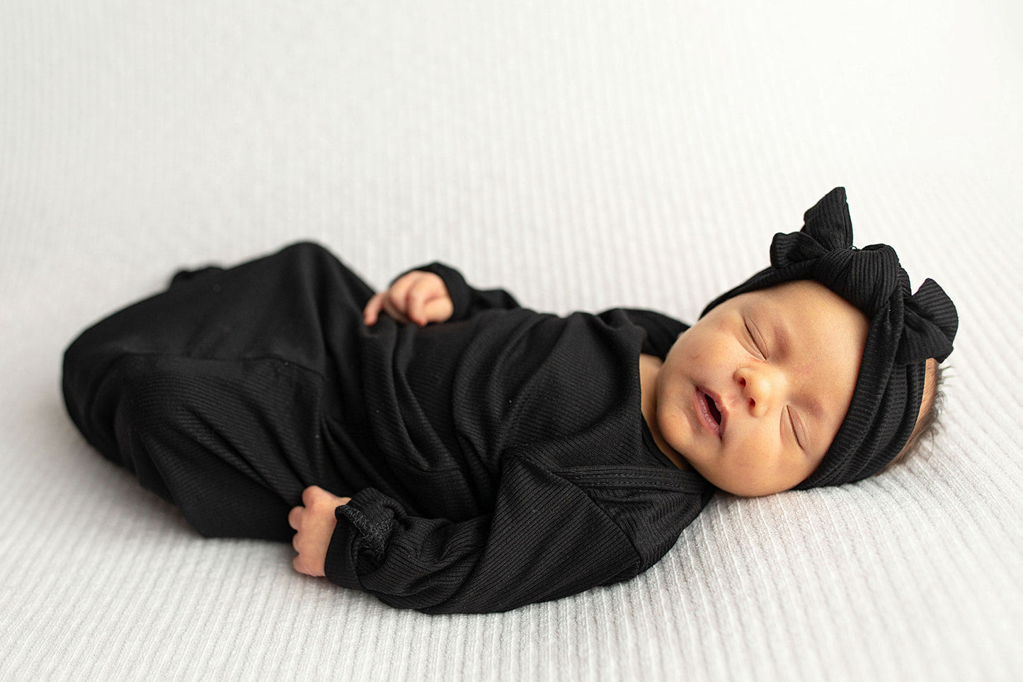 Three Little Tots Black Ribbed Knotted Baby Gown