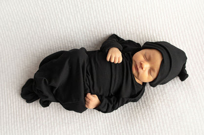 Three Little Tots Black Ribbed Knotted Baby Gown