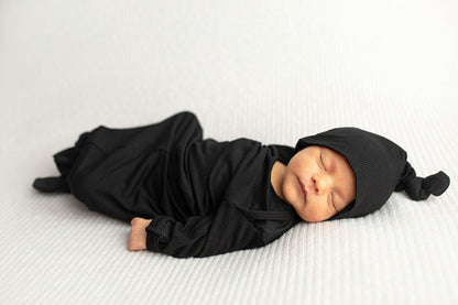 Three Little Tots Black Ribbed Knotted Baby Gown