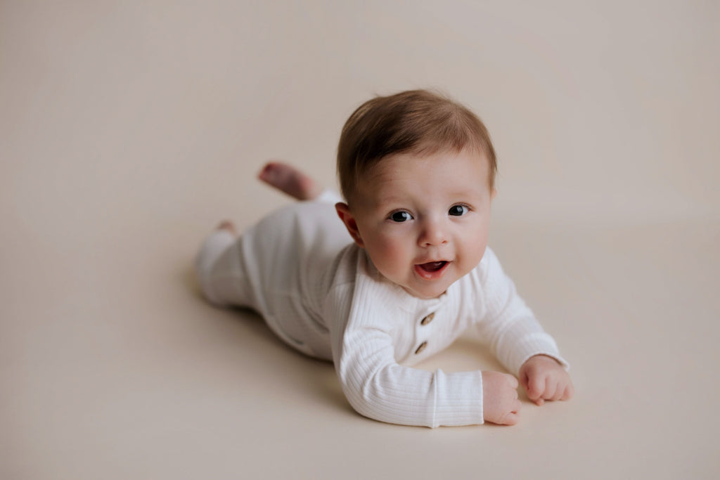 Three Little Tots White Baby Ribbed Playsuit with Pockets