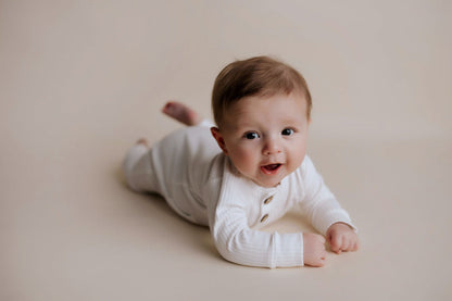Three Little Tots White Baby Ribbed Playsuit with Pockets