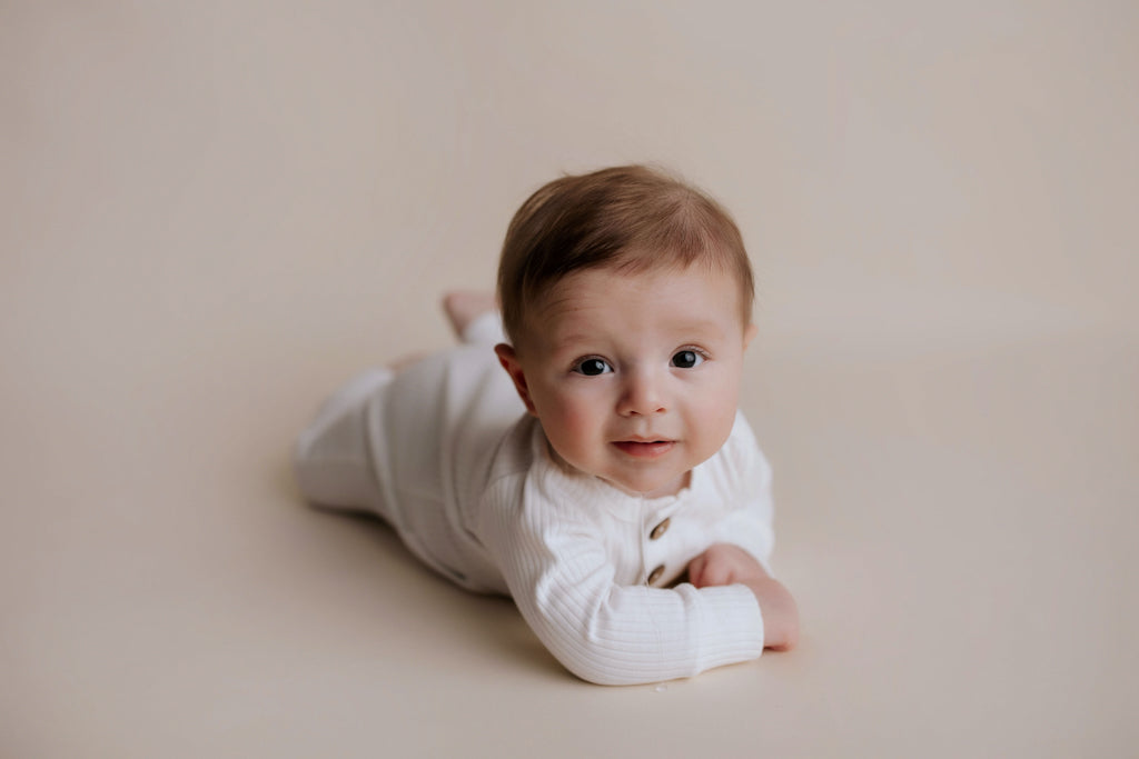 Three Little Tots White Baby Ribbed Playsuit with Pockets