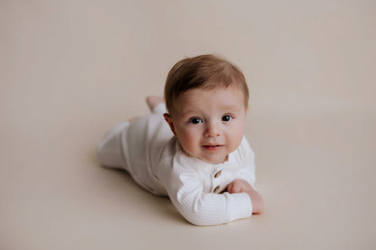 Three Little Tots White Baby Ribbed Playsuit with Pockets