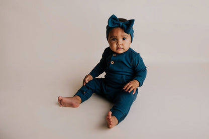 Three Little Tots Navy Baby Ribbed Playsuit with Pockets