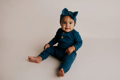 Three Little Tots Navy Baby Ribbed Playsuit with Pockets