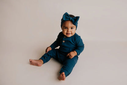 Three Little Tots Navy Baby Ribbed Playsuit with Pockets