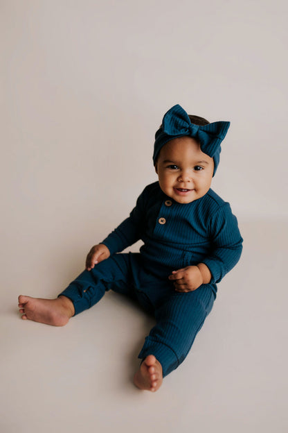 Three Little Tots Navy Baby Ribbed Playsuit with Pockets