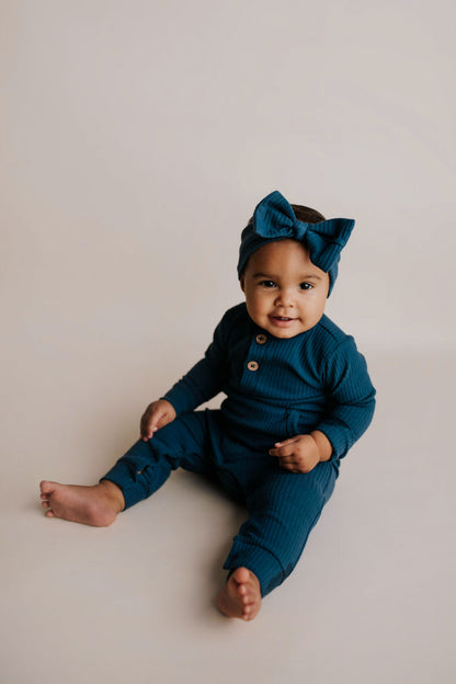 Three Little Tots Navy Baby Ribbed Playsuit with Pockets