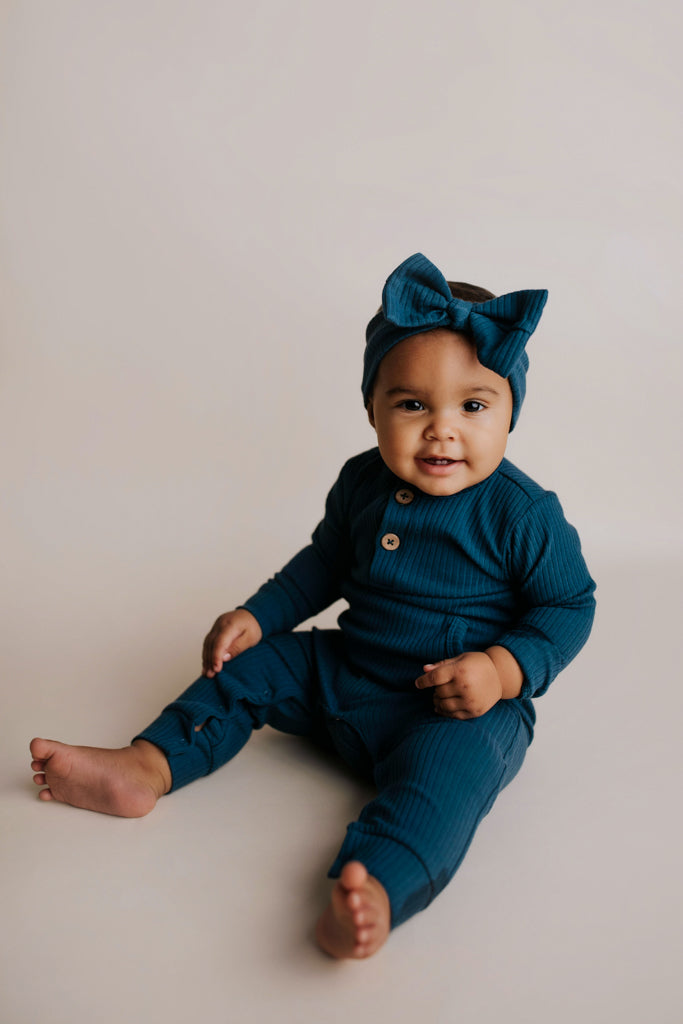 Three Little Tots Navy Baby Ribbed Playsuit with Pockets