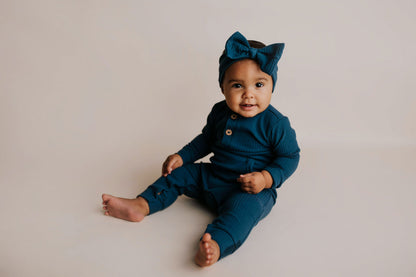 Three Little Tots Navy Baby Ribbed Playsuit with Pockets