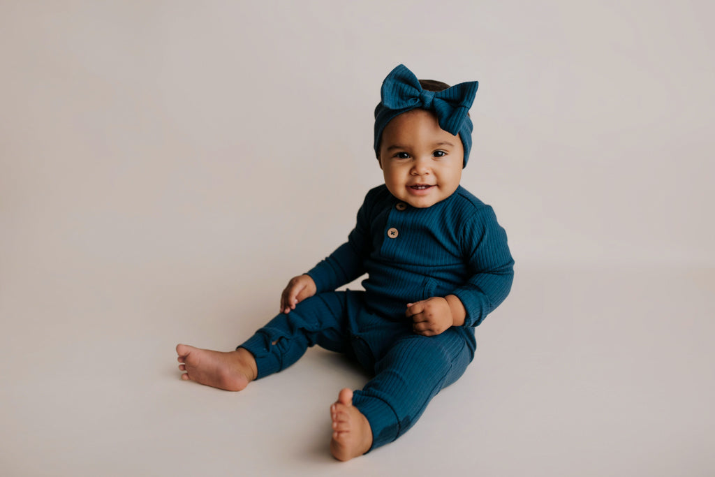 Three Little Tots Navy Baby Ribbed Playsuit with Pockets