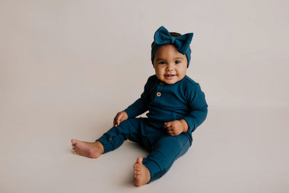 Three Little Tots Navy Baby Ribbed Playsuit with Pockets