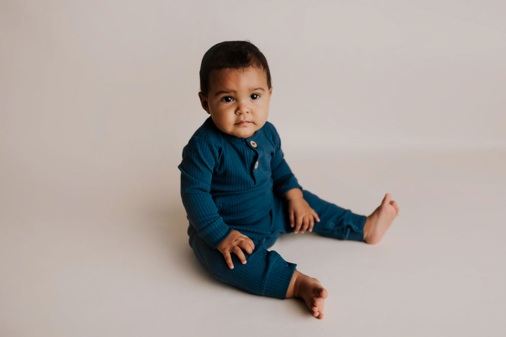 Three Little Tots Navy Baby Ribbed Playsuit with Pockets