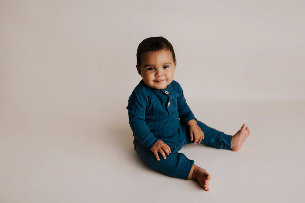 Three Little Tots Navy Baby Ribbed Playsuit with Pockets