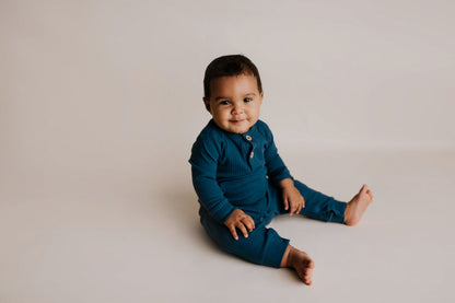Three Little Tots Navy Baby Ribbed Playsuit with Pockets