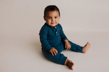 Three Little Tots Navy Baby Ribbed Playsuit with Pockets