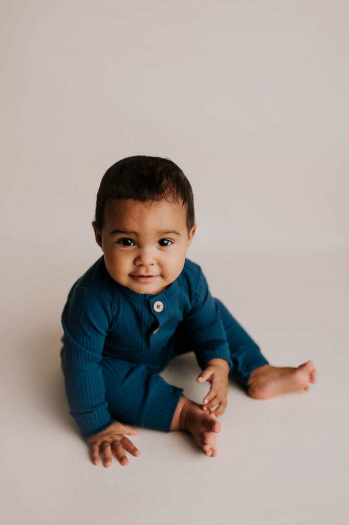 Three Little Tots Navy Baby Ribbed Playsuit with Pockets