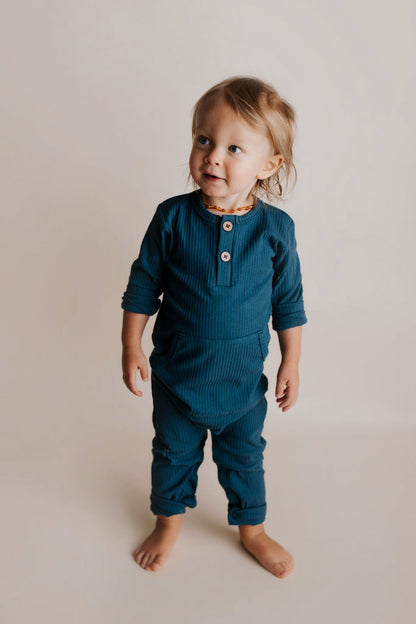 Three Little Tots Navy Baby Ribbed Playsuit with Pockets