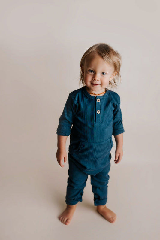 Three Little Tots Navy Baby Ribbed Playsuit with Pockets