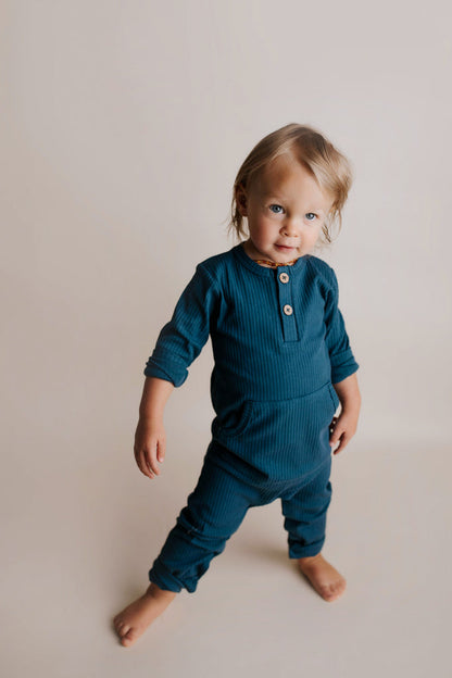 Three Little Tots Navy Baby Ribbed Playsuit with Pockets