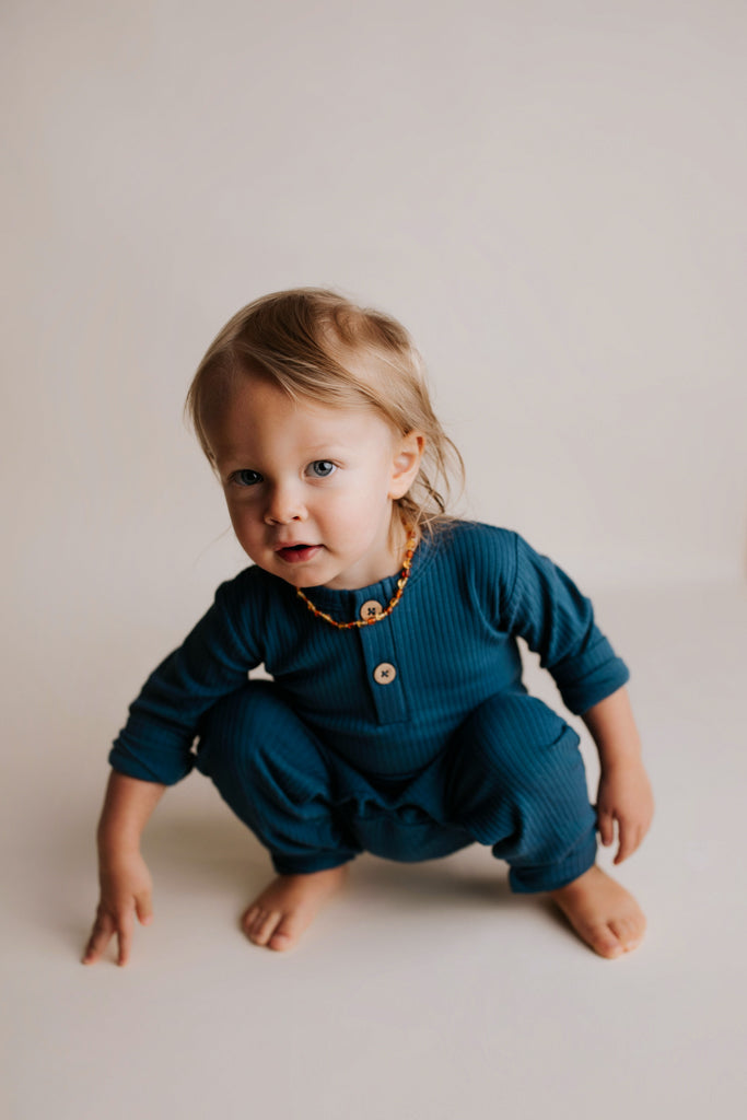 Three Little Tots Navy Baby Ribbed Playsuit with Pockets